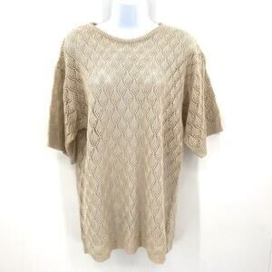 Vintage Campus Casuals‎ Pullover Sweater Womens Sz L Beige Short Sleeve Crochet
